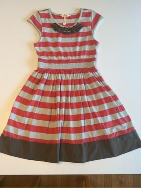 Matilda Jane Vintage Peppermint Dress in Red and Light Blue Stripes VGUC